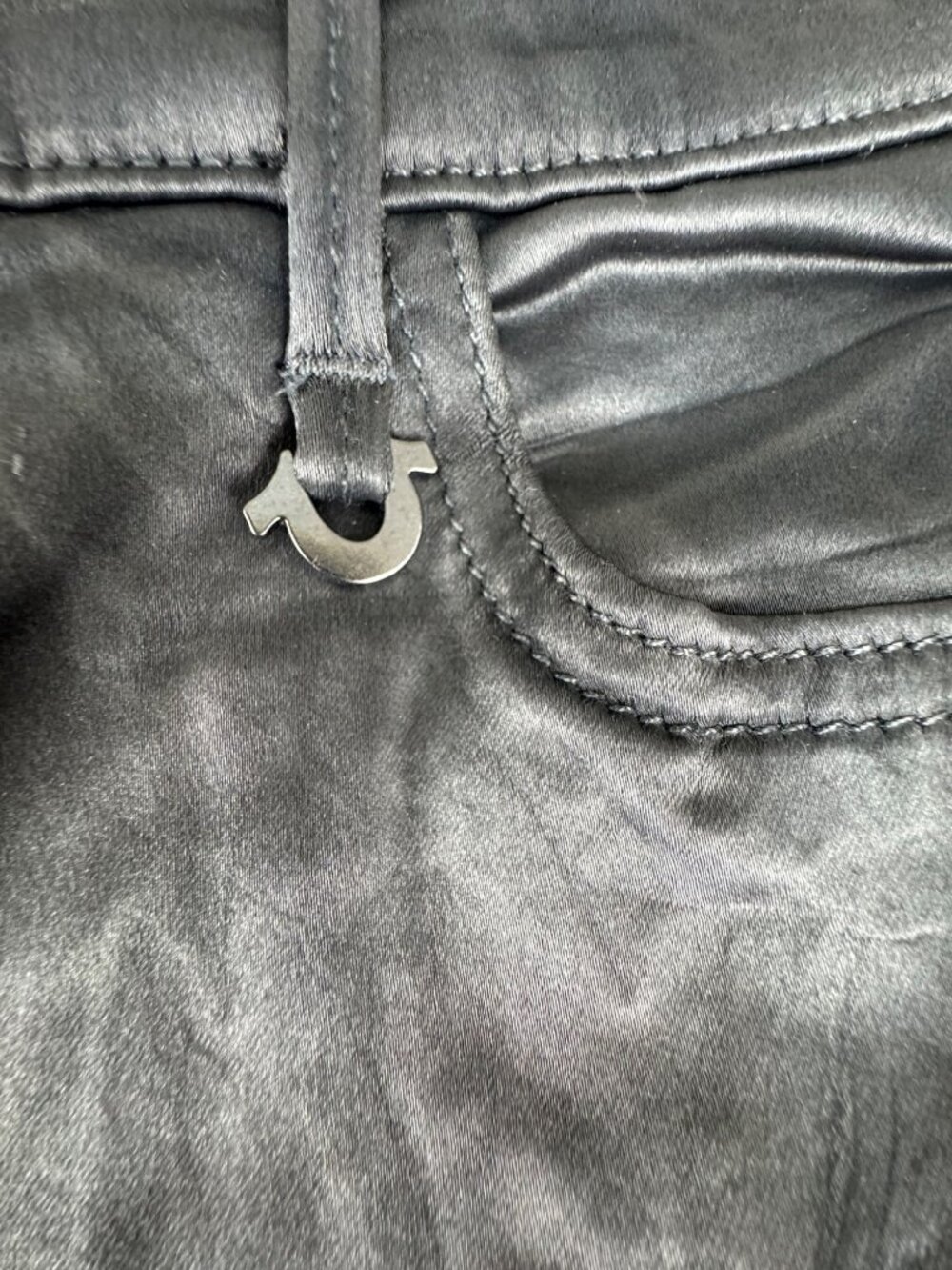 Smalls X True Religion Mid Rise Halle Coated Skinny Jeans 30 Black Vtg USA Retro - Picture 12 of 16